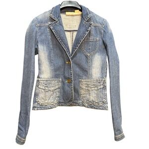 DKNY Y2K Vintage Fitted Cropped‎ Denim Jacket Light/Small Wash Logo Hardware